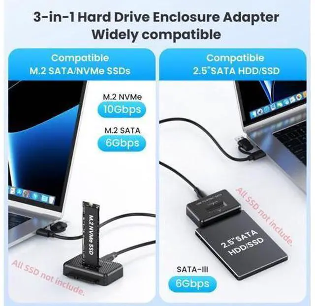 Alt view image 3 of 7 - USB 3.0 Type-C USB-C to Dual NVME M-key M.2 NGFF & SATA 2.5 Inch SSD Docking Vertical External PCBA Case Enclosure