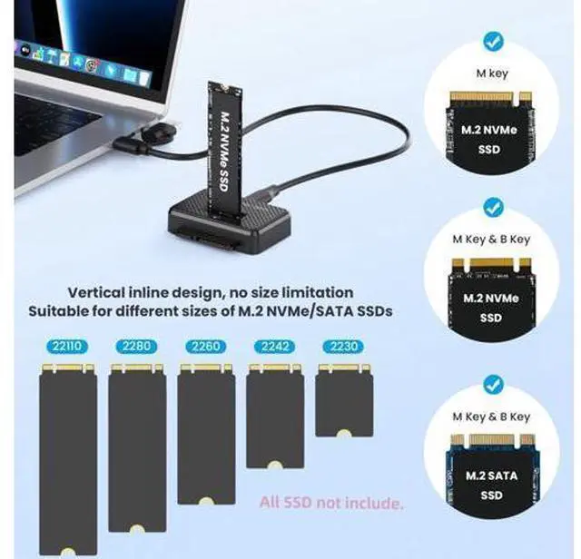 Alt view image 6 of 7 - USB 3.0 Type-C USB-C to Dual NVME M-key M.2 NGFF & SATA 2.5 Inch SSD Docking Vertical External PCBA Case Enclosure