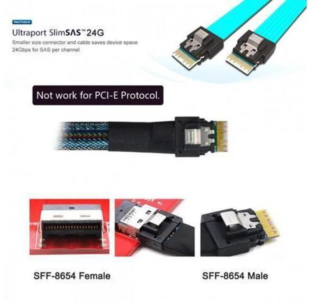 Alt view image 4 of 7 - SM Slimline SAS 4.0 SFF-8654 4i 38pin Host to 4 SAS 29pin SFF-8482 Target Hard Disk Fanout Raid Cable