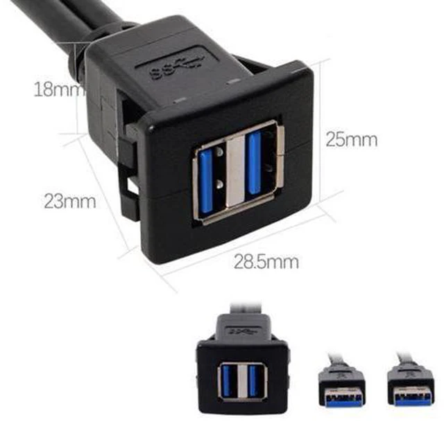 Alt view image 2 of 6 - 1m Waterproof Dual USB 3.0 Extension Latch Mount Car AUX Cable for Dashboard Panel U3-030-2P