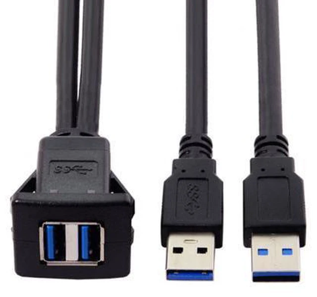 Alt view image 3 of 6 - 1m Waterproof Dual USB 3.0 Extension Latch Mount Car AUX Cable for Dashboard Panel U3-030-2P