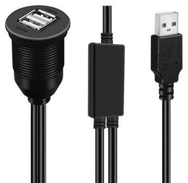 Main image of HKCY U2-024-1.0M 1m Waterproof Dustproof 480Mbps USB2.0 Type-A Male to Dual Female Hub Extension Data Power Cable Car Panel Mount Design