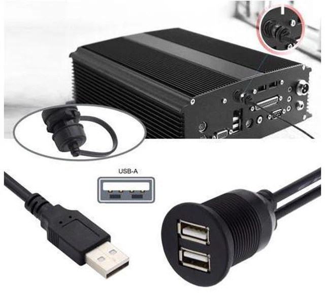 Alt view image 6 of 7 - HKCY U2-024-1.0M 1m Waterproof Dustproof 480Mbps USB2.0 Type-A Male to Dual Female Hub Extension Data Power Cable Car Panel Mount Design