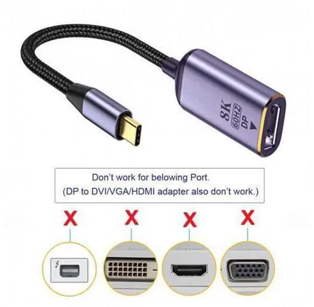 Alt view image 5 of 7 - HKCY UC-006-D8K USB4 USB-C Type-C Source to Displayport DP Female Cable Display 8K 60HZ UHD 4K Monitor Displays