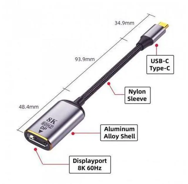 Alt view image 6 of 7 - HKCY UC-006-D8K USB4 USB-C Type-C Source to Displayport DP Female Cable Display 8K 60HZ UHD 4K Monitor Displays