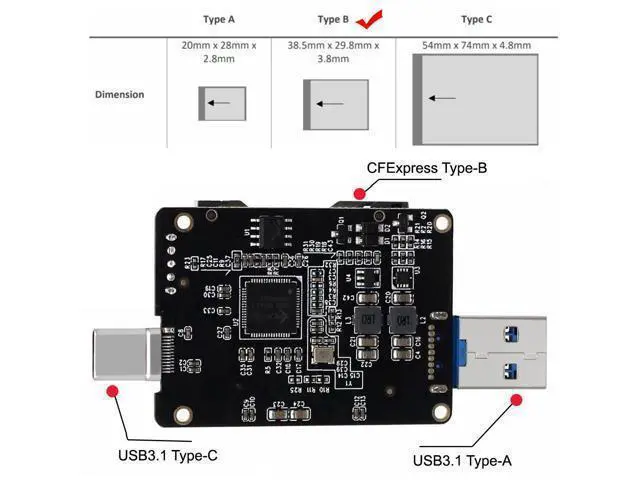 Alt view image 3 of 7 - USB3.1 Type-C Type-A to CF Express Extension Card Reader for CFE Type-B Support R5 Z6 Z7 Memory Card UC-152-CFC