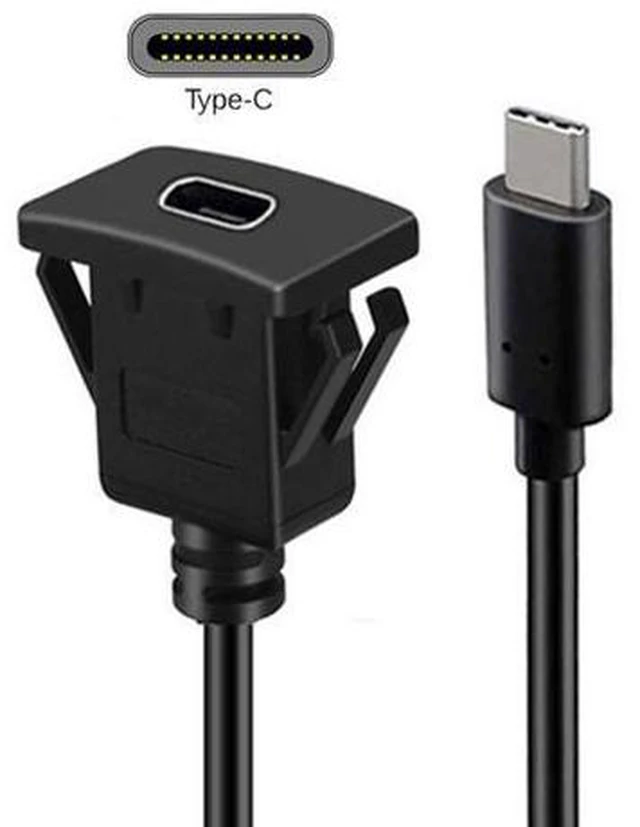Alt view image 4 of 7 - HKCY UC-021-1.0M Waterproof Dustproof USB-C Type-C USB 3.1 10Gbps Extension Flush Car Latch Mount Extension Cable for Dashboard Panel