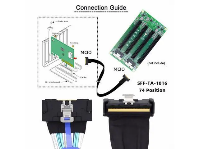 Alt view image 3 of 7 - PCI-E 5.0 Mini Cool Edge IO MCIO Angled PCI-E 8i 74Pin Male to MCIO 74Pin Male Extender Cable 35cm SF-063-UP