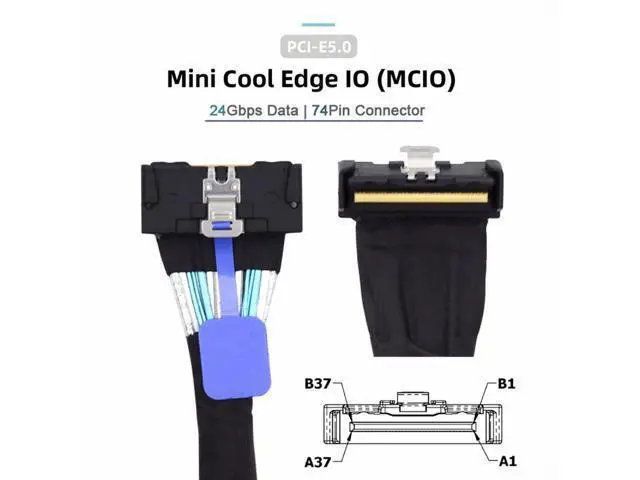 Alt view image 4 of 7 - PCI-E 5.0 Mini Cool Edge IO MCIO Angled PCI-E 8i 74Pin Male to MCIO 74Pin Male Extender Cable 35cm SF-063-UP