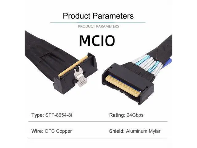 Alt view image 6 of 7 - PCI-E 5.0 Mini Cool Edge IO MCIO Angled PCI-E 8i 74Pin Male to MCIO 74Pin Male Extender Cable 35cm SF-063-UP