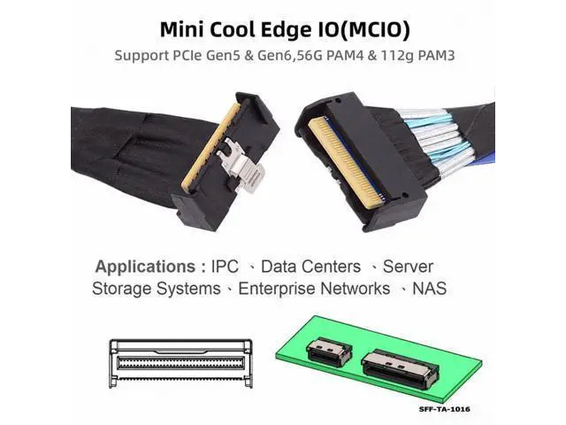 Alt view image 5 of 7 - PCI-E 5.0 Mini Cool Edge IO MCIO Angled PCI-E 8i 74Pin Male to MCIO 74Pin Male Extender Cable 35cm SF-063-UP