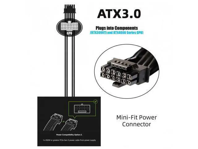 Alt view image 4 of 7 - HKCY PW-013 12VHPWR ATX3.0 PCI-E 5.0 Power Modular Cable 16Pin to 16Pin for 3080 3090TI PSU 12+4Pin Graphics Card