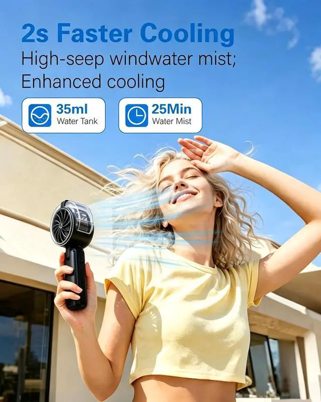 Alt view image 3 of 7 - Portable Handheld Air Conditioners Fan-6000mAh Rechargeable Personal Misting Fan/Air Cooler,5Speed Foldable Mini Water Spray Cooling Fan,Turbo Hand Mist Fans for Home,Travel,Outdoor,Beach,Indoor-Black