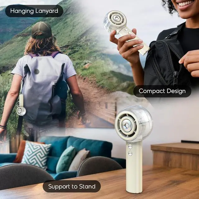 Alt view image 5 of 7 - Misting Portable Handheld Fan, Powerful Turbo Motor, 6000mAh Rechargeable Battery, Personal Mini Fans with 4 Strong Wind, Cooling Gadgets for Travel, Camping, Beach, Outdoor, Gifts for Women Men-Ivor