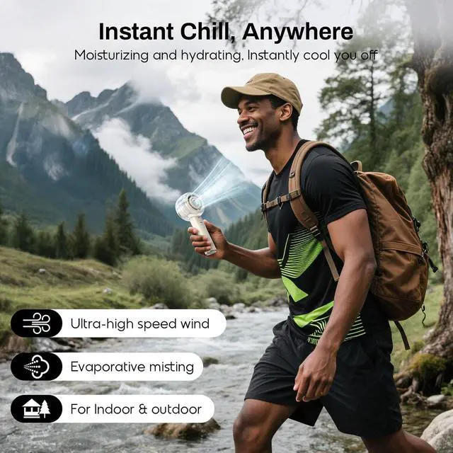 Alt view image 4 of 7 - Misting Portable Handheld Fan, Powerful Turbo Motor, 6000mAh Rechargeable Battery, Personal Mini Fans with 4 Strong Wind, Cooling Gadgets for Travel, Camping, Beach, Outdoor, Gifts for Women Men-Ivor