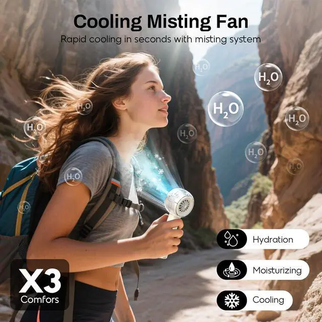 Alt view image 2 of 7 - Misting Portable Handheld Fan, Powerful Turbo Motor, 6000mAh Rechargeable Battery, Personal Mini Fans with 4 Strong Wind, Cooling Gadgets for Travel, Camping, Beach, Outdoor, Gifts for Women Men-Ivor