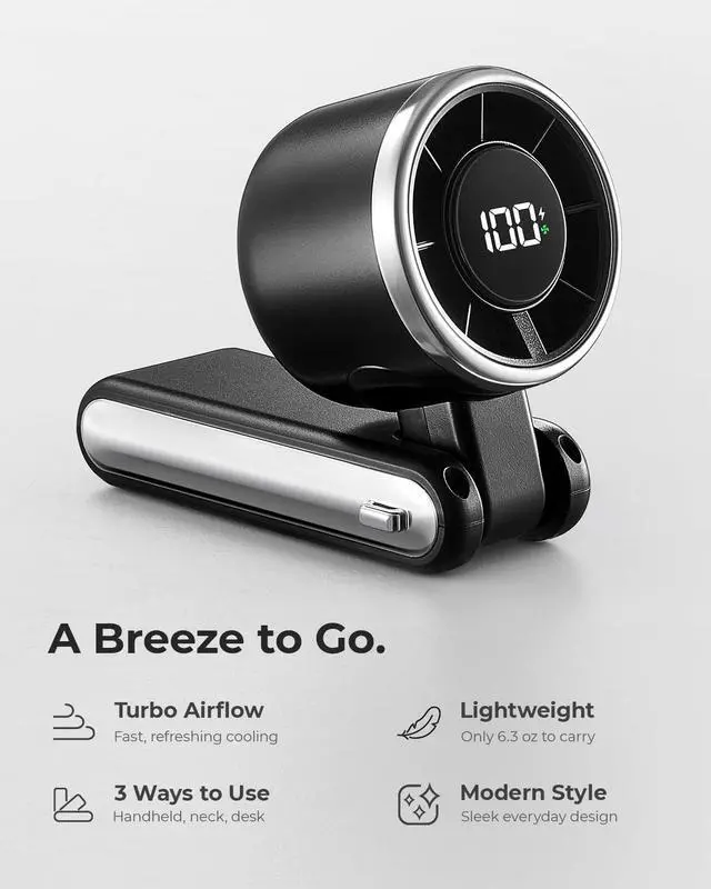 Alt view image 4 of 6 - Portable Handheld Turbo Fan - 5 Gear High Speed 4000mAh Rechargeable Mini Personal Hand Fan Blow Cold Air, Battery Operated Travel Essentials, Beach Vacation, Gifts for Women, Men (Black)