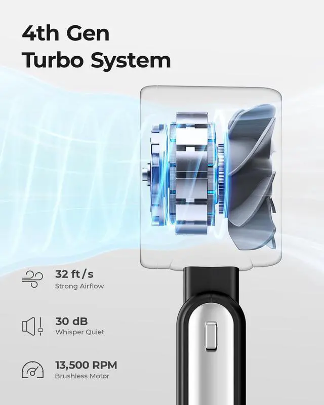 Alt view image 3 of 6 - Portable Handheld Turbo Fan - 5 Gear High Speed 4000mAh Rechargeable Mini Personal Hand Fan Blow Cold Air, Battery Operated Travel Essentials, Beach Vacation, Gifts for Women, Men (Black)