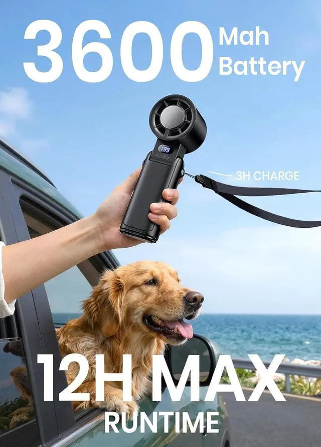 Alt view image 5 of 7 - Portable Handheld Turbo Fan, 1-199 Speed Adjustable with LED Display, High-Power Motor, Rechargeable Battery, 4 IN 1 Pocket Design Mini Fans for Indoor/Outdoor/Travel/Work, Black