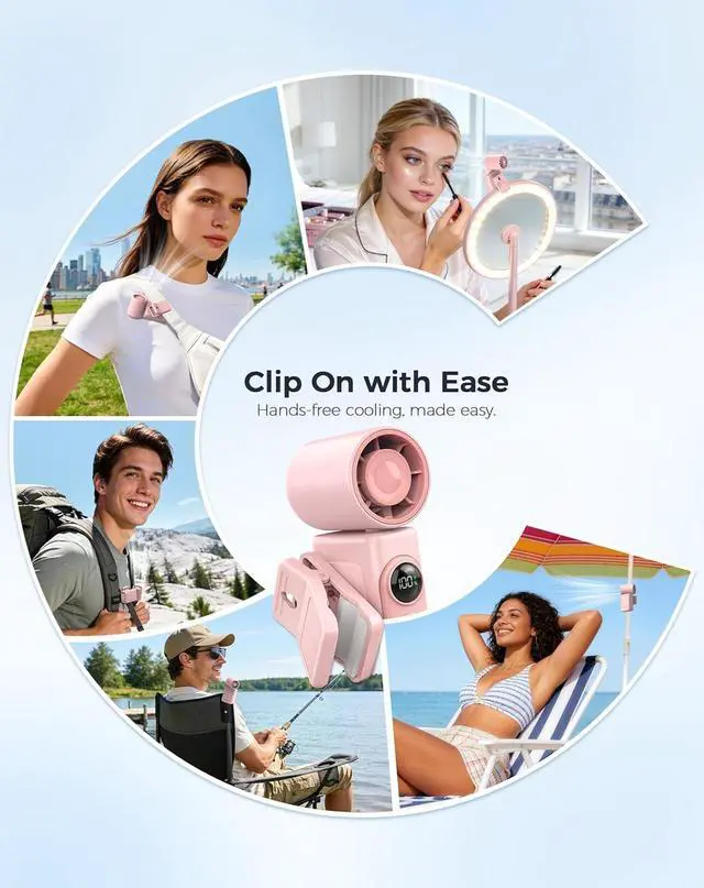 Alt view image 7 of 7 - Hotsales Clip-On Portable Fan for Strollers, Handheld Turbo Fan for Travel | Small But Mighty Mini Fan, Detachable 360° Rotating Clip, LED Display, Rechargeable, Summer Outings, Gifts For Women And Me