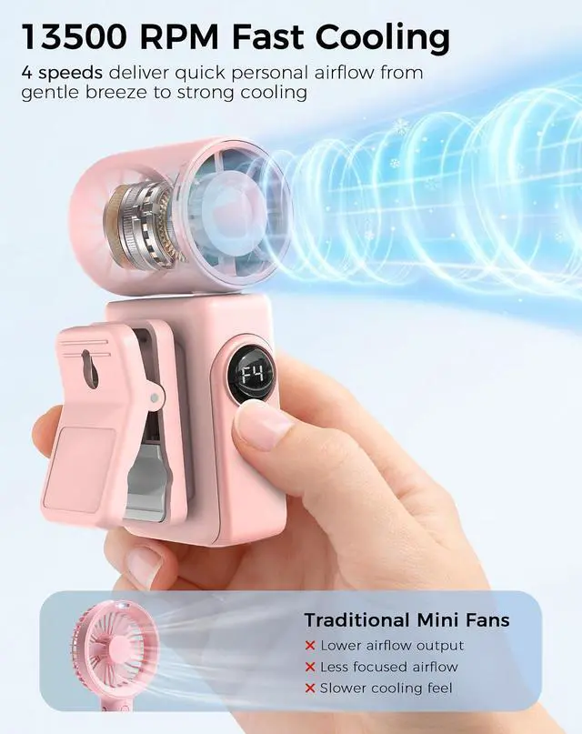 Alt view image 2 of 7 - Hotsales Clip-On Portable Fan for Strollers, Handheld Turbo Fan for Travel | Small But Mighty Mini Fan, Detachable 360° Rotating Clip, LED Display, Rechargeable, Summer Outings, Gifts For Women And Me