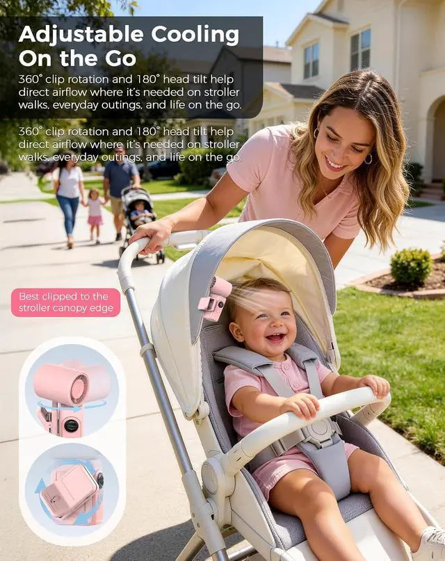 Alt view image 3 of 7 - Hotsales Clip-On Portable Fan for Strollers, Handheld Turbo Fan for Travel | Small But Mighty Mini Fan, Detachable 360° Rotating Clip, LED Display, Rechargeable, Summer Outings, Gifts For Women And Me