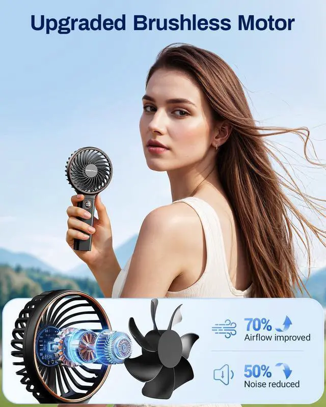 Alt view image 7 of 7 - Mini Portable Fan - Rechargeable Handheld Fan, 3 Speeds Personal Hand Gifts for Travel Essentials, Lash, Makeup, Eyelash, Kids, Girls, Women - USB, Cute Design Black