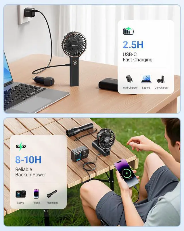 Alt view image 4 of 7 - Mini Portable Fan - Rechargeable Handheld Fan, 3 Speeds Personal Hand Gifts for Travel Essentials, Lash, Makeup, Eyelash, Kids, Girls, Women - USB, Cute Design Black