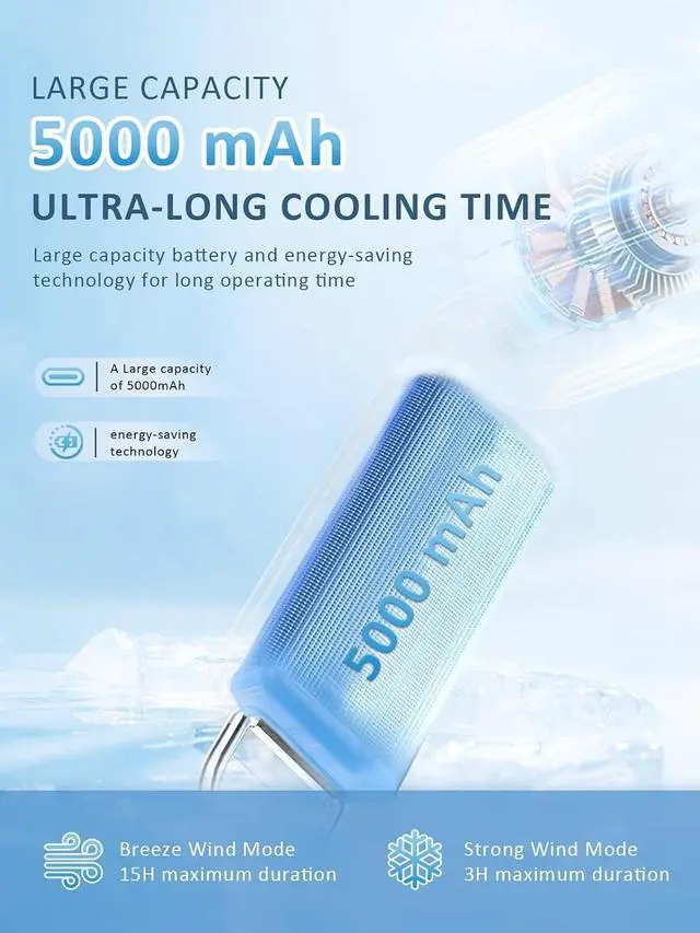Alt view image 2 of 7 - Handheld Fan, Portable Fan, 1-100 Speed Adjustable Turbo Fan, 5000mAh Rechargeable Mini Personal Fan with Foldable Design and LED Display for Travel, Office, Home and Outdoor Use Black