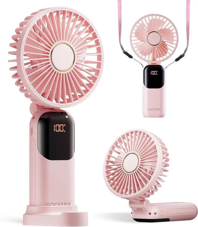 Main image of Portable Fan, 4200mAh Battery Operated Fan, 5 Speeds&Digital Display, Makeup Fans for Women with Base, 180°Foldable 3in1 Handheld/Neck/Desk Fan for Outdoor Indoor,Ultra Quiet (Pink)