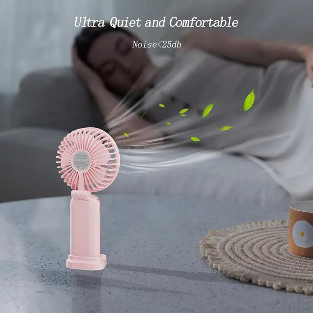 Alt view image 6 of 6 - Portable Fan, 4200mAh Battery Operated Fan, 5 Speeds&Digital Display, Makeup Fans for Women with Base, 180°Foldable 3in1 Handheld/Neck/Desk Fan for Outdoor Indoor,Ultra Quiet (Pink)