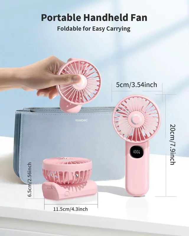 Alt view image 6 of 7 - coldSky Handheld Fan, Foldable Portable Fan with LED Display, 3000mAh Battery Operated Mini Hand Held Fan, Handheld/Neck/Desk 3 in 1 Personal Small Fan for Eyelash Makeup Travel Beach Outdoor Pink
