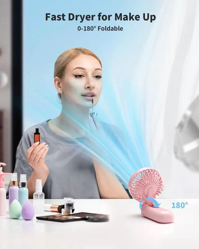 Alt view image 2 of 7 - coldSky Handheld Fan, Foldable Portable Fan with LED Display, 3000mAh Battery Operated Mini Hand Held Fan, Handheld/Neck/Desk 3 in 1 Personal Small Fan for Eyelash Makeup Travel Beach Outdoor Pink