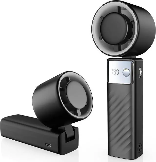 Main image of Portable Handheld Turbo Fan - Foldable Mini Fan with Air Turbo Tech, 1-199 Speed Adjustment, 20H Runtime, LED Display, Battery-Powered for Indoor/Outdoor Use, Dark Black