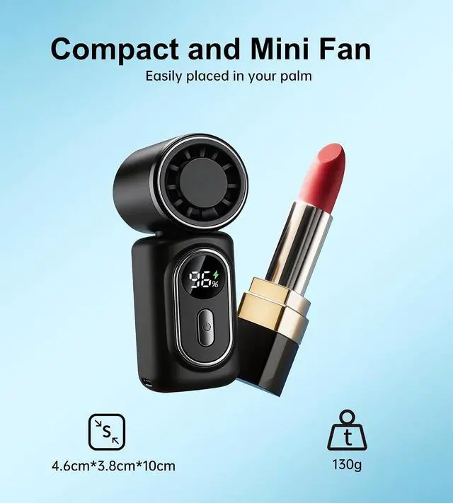 Alt view image 2 of 6 - Portable handheld small fan, with built-in fixed clamp, featuring 6-speed adjustable high-speed personal fan, LED display screen, rechargeable, suitable for use in makeup, travel, indoor and outdoor