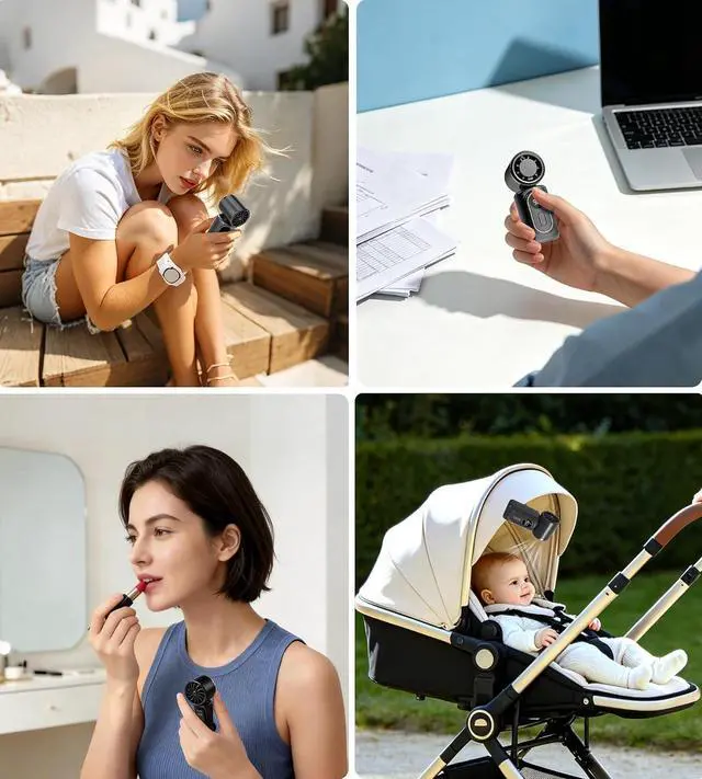 Alt view image 6 of 6 - Portable handheld small fan, with built-in fixed clamp, featuring 6-speed adjustable high-speed personal fan, LED display screen, rechargeable, suitable for use in makeup, travel, indoor and outdoor