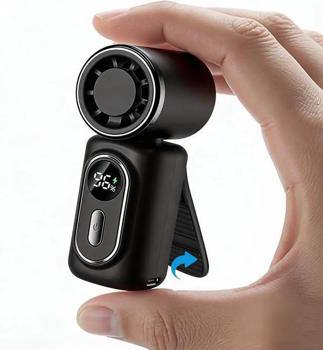 Main image of Portable handheld small fan, with built-in fixed clamp, featuring 6-speed adjustable high-speed personal fan, LED display screen, rechargeable, suitable for use in makeup, travel, indoor and outdoor