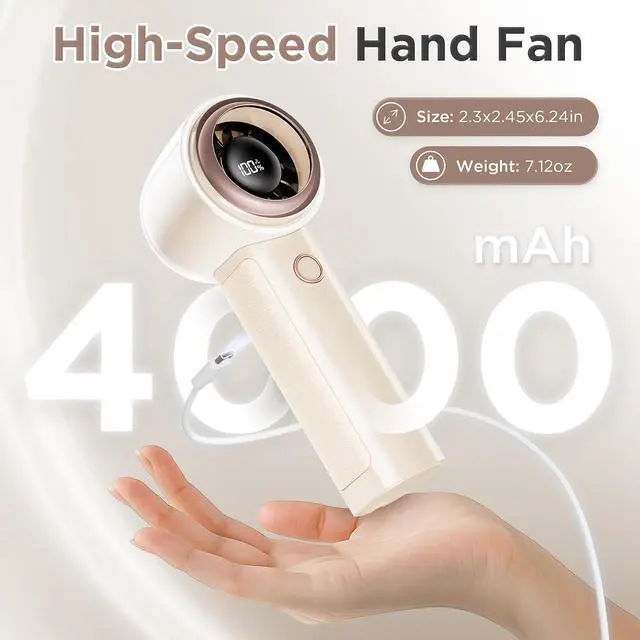 Alt view image 3 of 7 - Portable Handheld Personal Cool Fan for Travel - 4000mAh Rechargeable Battery Powerful Mini Fan for Personal,Women,Men,15000RPM High Speed,18H Cooling Time,Summer Essential for Outdoor,Camping,Hiking