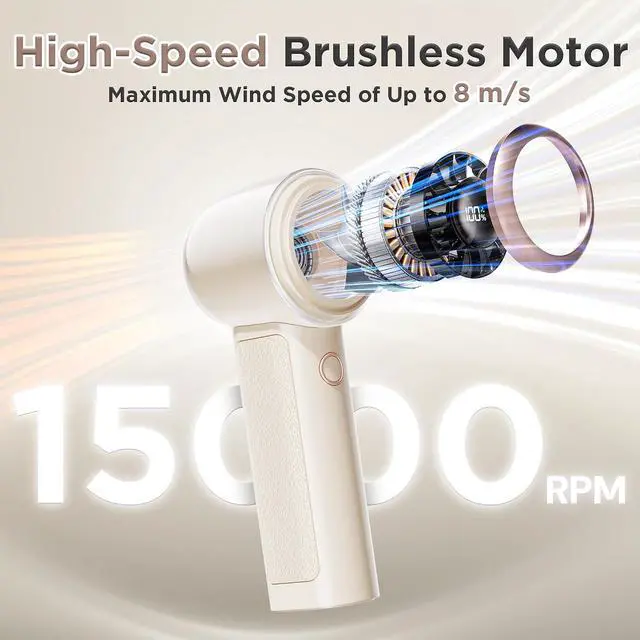 Alt view image 4 of 7 - Portable Handheld Personal Cool Fan for Travel - 4000mAh Rechargeable Battery Powerful Mini Fan for Personal,Women,Men,15000RPM High Speed,18H Cooling Time,Summer Essential for Outdoor,Camping,Hiking