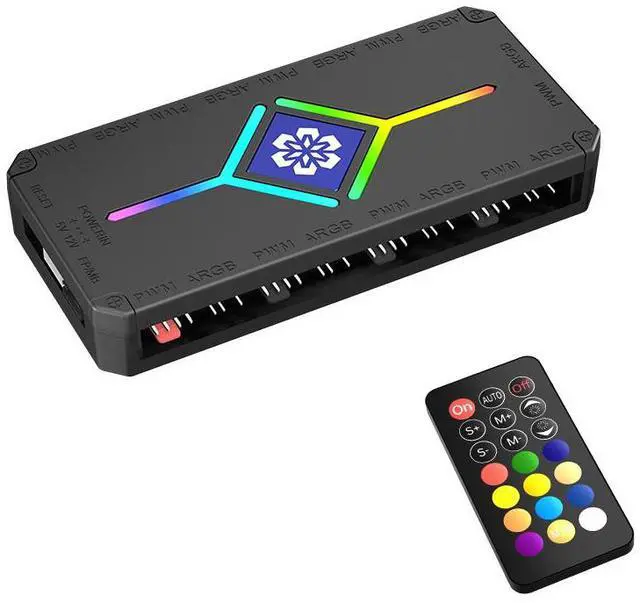 Main image of Computer case ARGB controller 5V 3-pin PWM temperature control expansion wireless remote control multi-fan hub with synchronized light effect