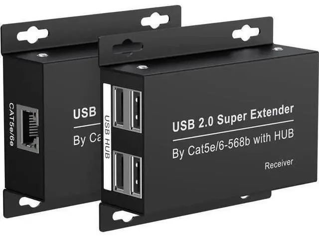 Main image of USB Extender Over Ethernet 200ft USB2.0 HUB RJ45 Cat5e 6 up to 480Mbps with Power Adapter 2 Cameras Work in Sync Support Windows MacOS Android Linux