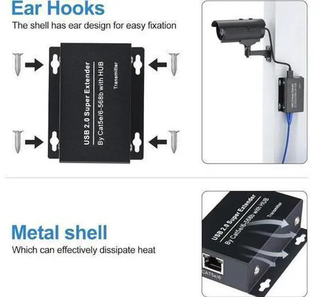 Alt view image 3 of 7 - USB Extender Over Ethernet 200ft USB2.0 HUB RJ45 Cat5e 6 up to 480Mbps with Power Adapter 2 Cameras Work in Sync Support Windows MacOS Android Linux