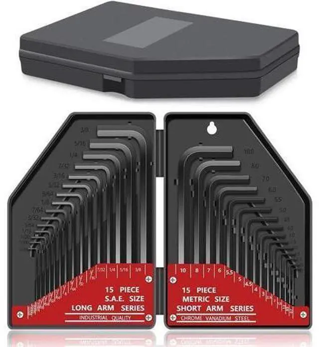 Main image of Kingsdun 30 Pcs Hex Key Set Metric/Imperial Short/Long Arm | SAE 0.028-3/8 inch | Metric 0.7-10 mm | Steel Allen Wrench Key for Furniture Assembly Bike Maintenance Disassemble Install Cars