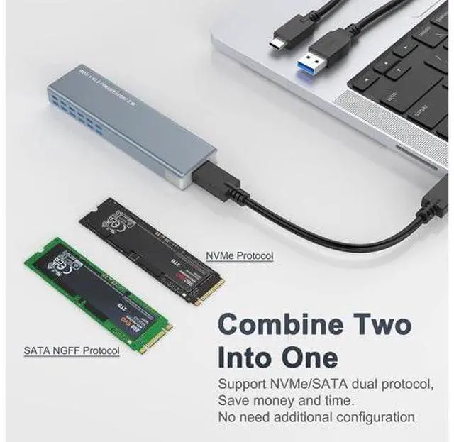 Alt view image 5 of 7 - M.2 NVMe and SATA SSD Enclosure Tool-Free, 10Gbps USB 3.1 Gen2 Aluminum M.2 NVME NGFF SSD Enclosure, RGB NVMe SSD Enclosure Supports M and B&M Keys 2280/2230/ 2242/2260 SSDs(with USB C & USB A Cables)