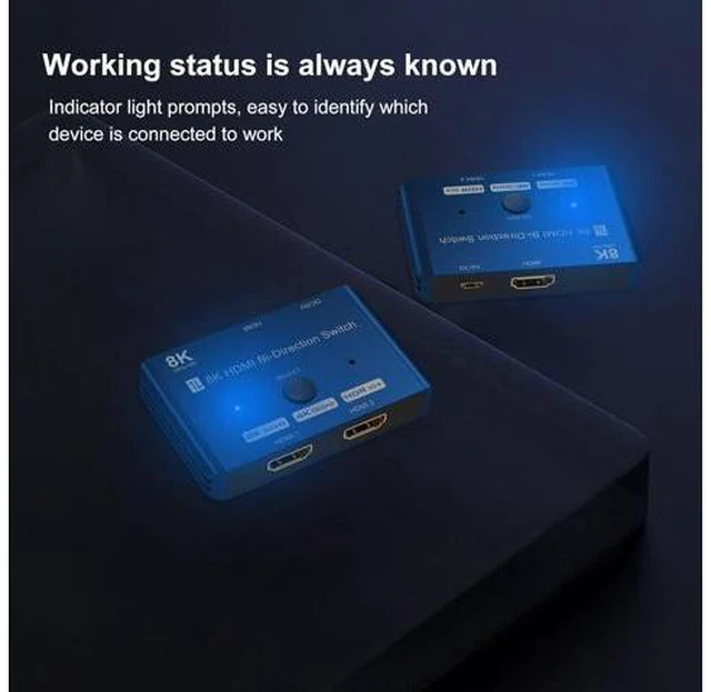 Alt view image 3 of 7 - CABLEDECONN HDMI 2.1 Switch 8K Bi-Directional Splitter 8K@60Hz 4K@120Hz 1440p@165Hz 1080P@240Hz 1in 2out 2in 1out High Speed 48Gbps eARC Converter Compatible with Xbox X PS5 Blue ¡