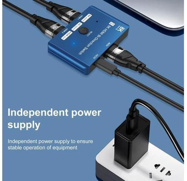 Alt view image 4 of 7 - CABLEDECONN HDMI 2.1 Switch 8K Bi-Directional Splitter 8K@60Hz 4K@120Hz 1440p@165Hz 1080P@240Hz 1in 2out 2in 1out High Speed 48Gbps eARC Converter Compatible with Xbox X PS5 Blue ¡