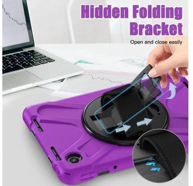 Alt view image 5 of 7 - Case for Tab M11 2024 (TB-330FU/330XU) 11", Durable Shockproof Protective Cover with 360° Rotating Stand - Hand Strap - Shoulder Strap,Purple