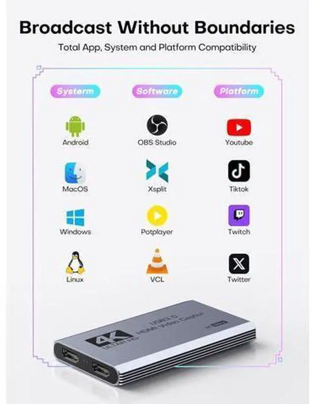 Alt view image 6 of 7 - Video Capture Card, USB 3.0 Capture Card 4K HDMI Loop-Out, 4K 60FPS/1080P 240FPS Video Game Capture for Works for PS5/Camera/PC/Streaming