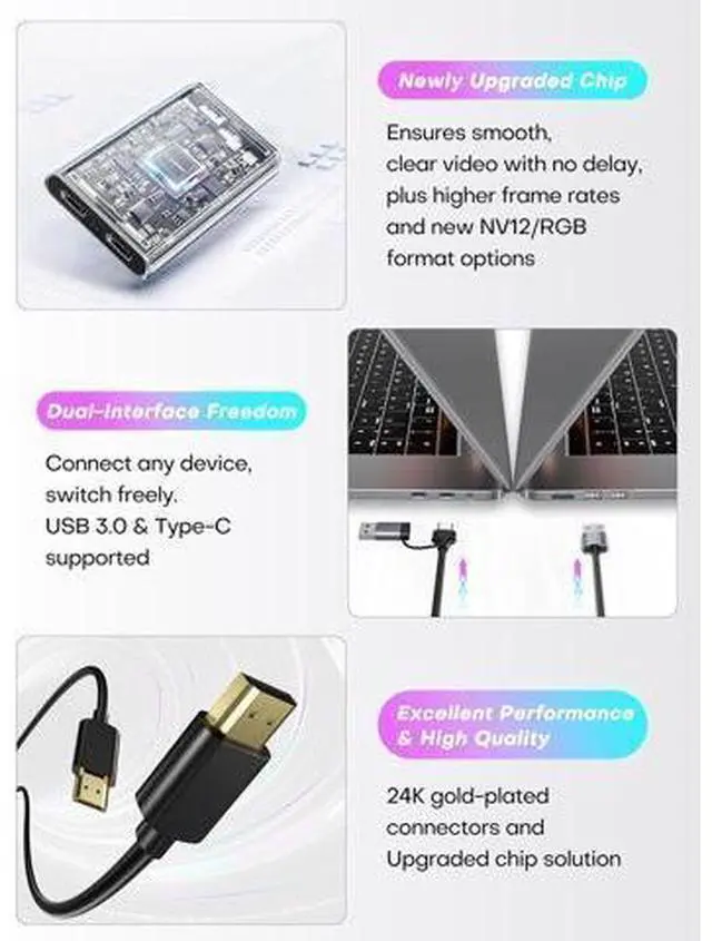 Alt view image 5 of 7 - Video Capture Card, USB 3.0 Capture Card 4K HDMI Loop-Out, 4K 60FPS/1080P 240FPS Video Game Capture for Works for PS5/Camera/PC/Streaming