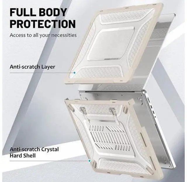 Alt view image 4 of 7 - Case for MacBook Pro 14 Inch Case 2023 2022 2021 Release M2 A2779 A2442 M1 Pro/Max Chip, Shock Resistant Hard Shell Case with Foldable Kickstand & Mouse Pad/Storage Bag, Apricot